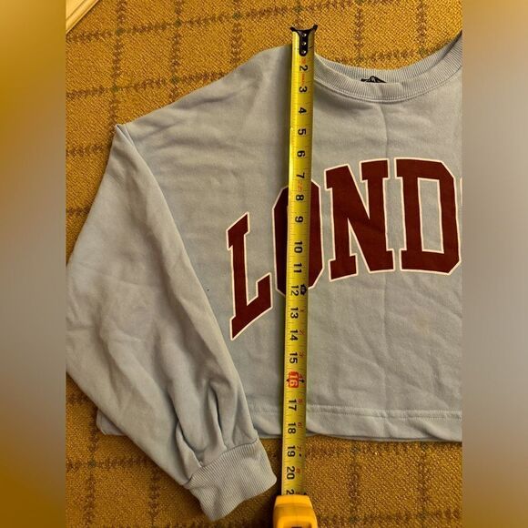 Zara gray cropped boxy crew neck long sleeved sweatshirt with London text L - Picture 6 of 10